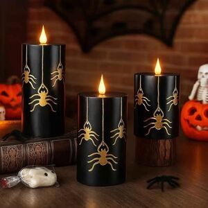 Set of 3 Black Spider Flameless Candles NEW